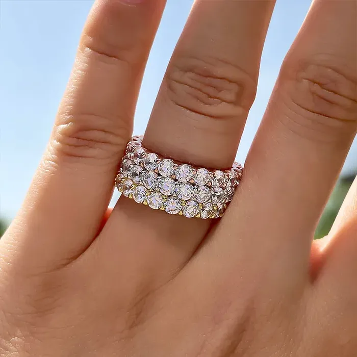 Shineofidamond Rings 3 Color Available Classic Round Cut Sterling Silver Stackable Wedding Band