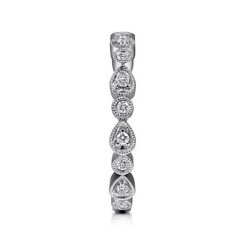 GABRIEL CO Rings 14K White Gold Pear and Round Station Stackable Diamond Ring