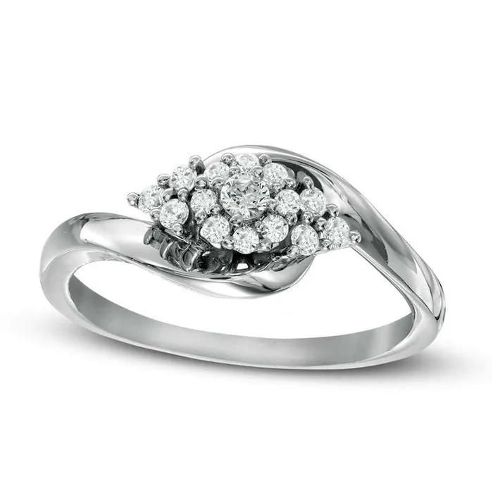 025 CT TW Composite Natural Diamond Frame with TriSides Promise Ring in Solid 10K White Gold Goldia Rings