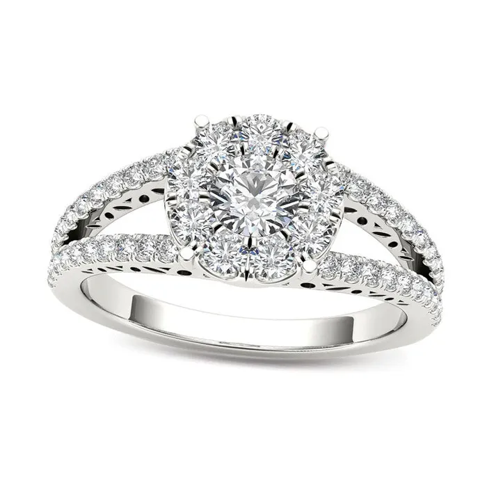 10 CT TW Natural Diamond Frame Split Shank Engagement Ring in Solid 14K White Gold Goldia Rings