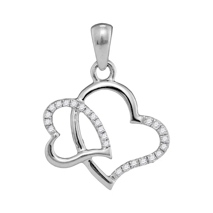 14k White Gold Round Diamond Double Heart Pendant 110 Cttw gndatlanta Necklaces
