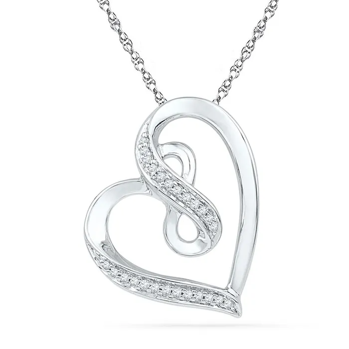 14k White Gold Round Diamond Heart Infinity Pendant 110 Cttw gndatlanta Necklaces