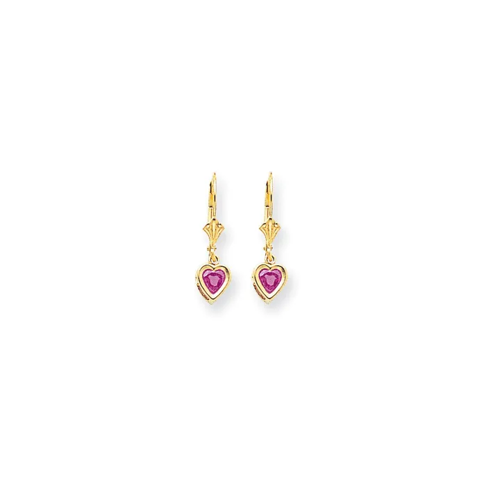 14k Yellow Gold 5mm Heart Pink Sapphire Earrings Goldia Earrings