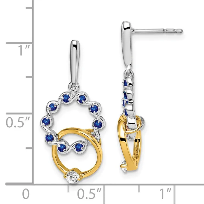 14k Yellow Gold Twotone Sapphire and Real Diamond Earrings Goldia Earrings