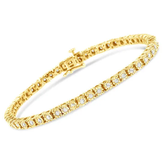 Bracelets JMS always Original 10K Yellow Gold Plated 925 Sterling Silver 10 Cttw MiracleSet Diamond Round Faceted Bezel Tennis Bracelet IJ Color I3 Clarity 10 Bracelets JMS always Original 10K Yellow Gold Plated 925 Sterling Silver 10 Cttw MiracleSet Diamond Round Faceted Bezel Tennis Bracelet IJ Color I3 Clarity 10