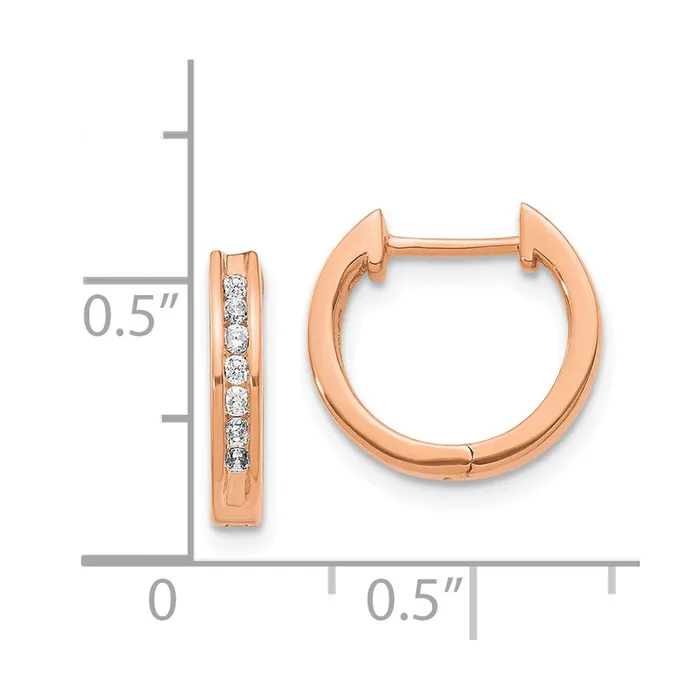 Earrings Goldia Solid 14k Rose Gold Simulated CZ Hinged Hoop Earrings