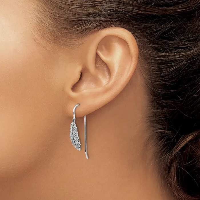 Earrings Goldia White Ice Sterling Silver Rhodiumplated Diamond Feather Dangle Earrings