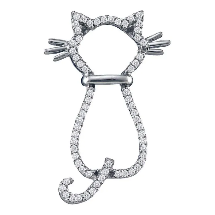 gndatlanta Necklaces 14k White Gold Round Diamond Kitty Cat Feline Animal Pendant 15 Cttw
