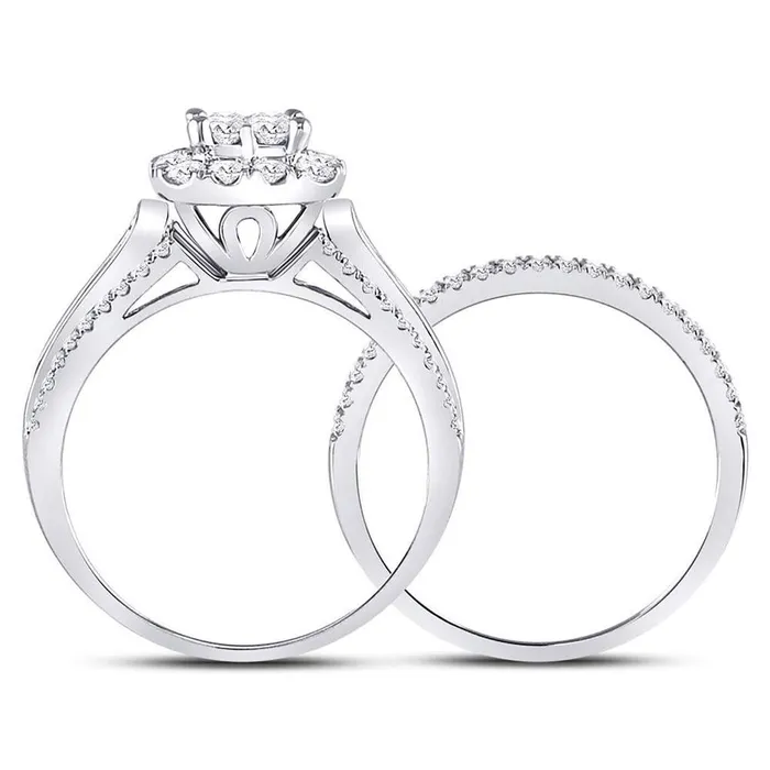 gndatlanta Rings 14k White Gold Princess Diamond Bridal Wedding Ring Set 1 Cttw