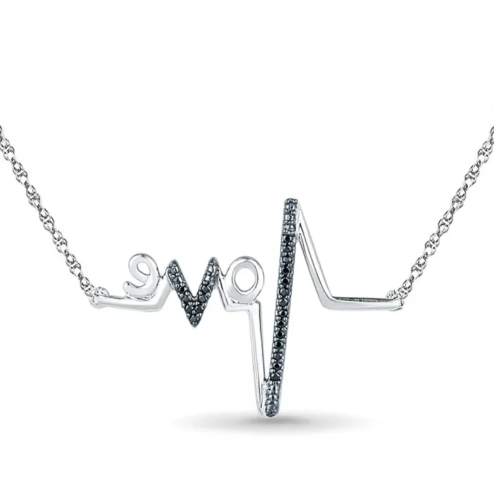 Goldia 007 CT TW Enhanced Black Natural Diamond Heartbeat love Necklace in Sterling Silver Necklaces