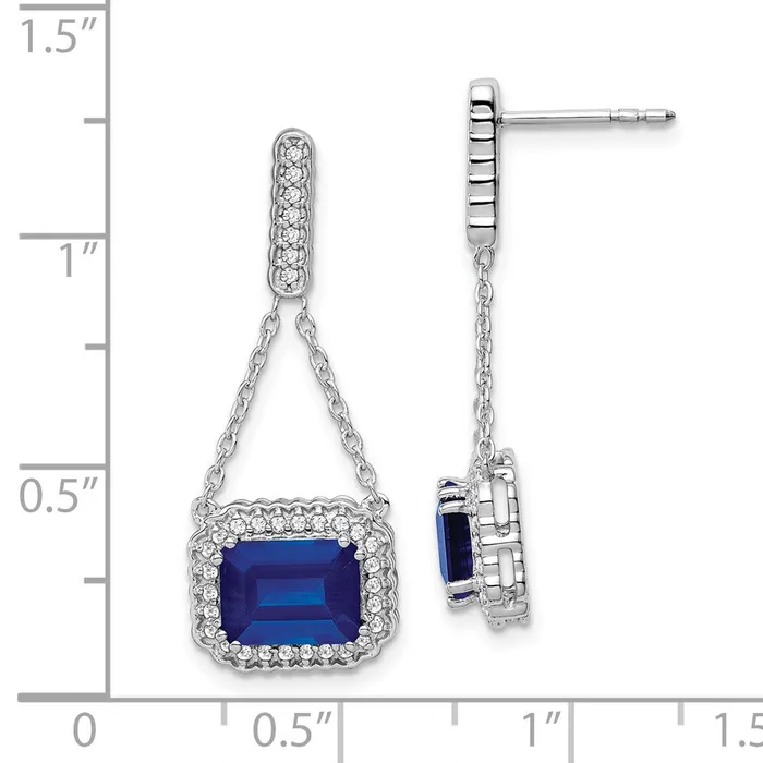Goldia 14k White Gold Created Sapphire and Real Diamond Dangle Earrings Earrings