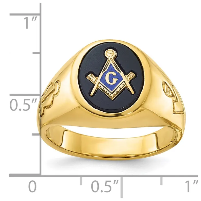 Goldia 14k Yellow Gold Mens Polished and Grooved Blue Lodge Master Masonic Ring Mounting Rings
