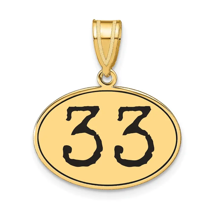 Goldia 14k Yellow Gold Polished Number 33 Black Enamel Oval Pendant Necklaces