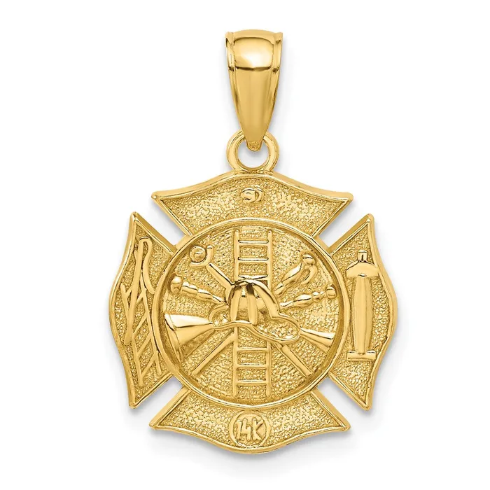 Goldia 14k Yellow Gold Reversible Fire Department Shield Pendant PreStyled Sets