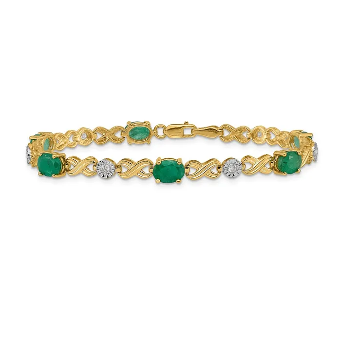goldiaca Bracelets 14k Yellow Gold Natural Diamond and Emerald Infinity Bracelet