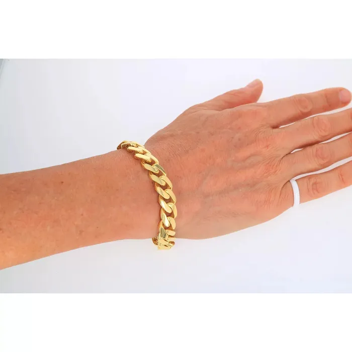 Goldiacom Bracelets 14k Yellow Gold Royal Monaco Miami Cuban Link 13mm Chain Bracelet Box Clasp 85