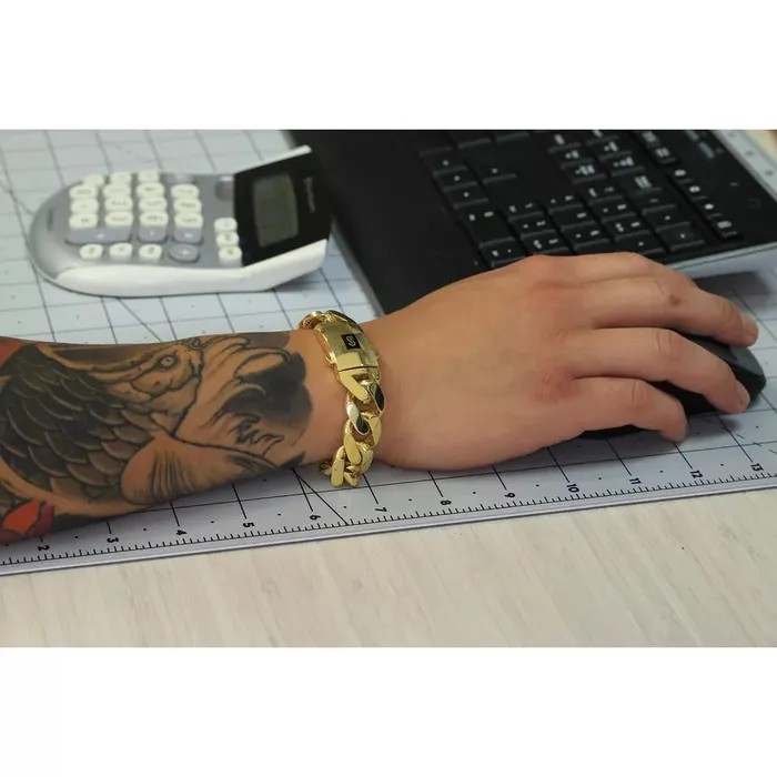 Goldiacom Bracelets 14k Yellow Gold Royal Monaco Miami Cuban Link 13mm Chain Bracelet Box Clasp 85