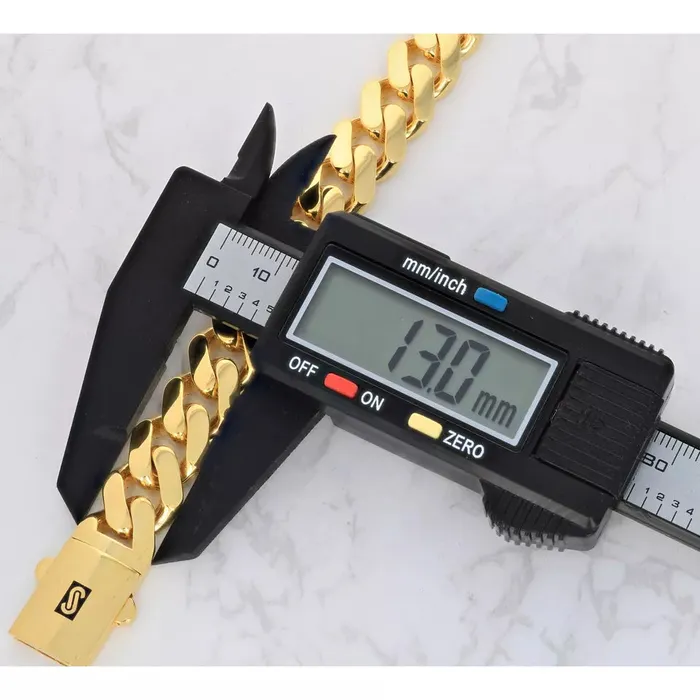 Goldiacom Bracelets 14k Yellow Gold Royal Monaco Miami Cuban Link 13mm Chain Bracelet Box Clasp 85