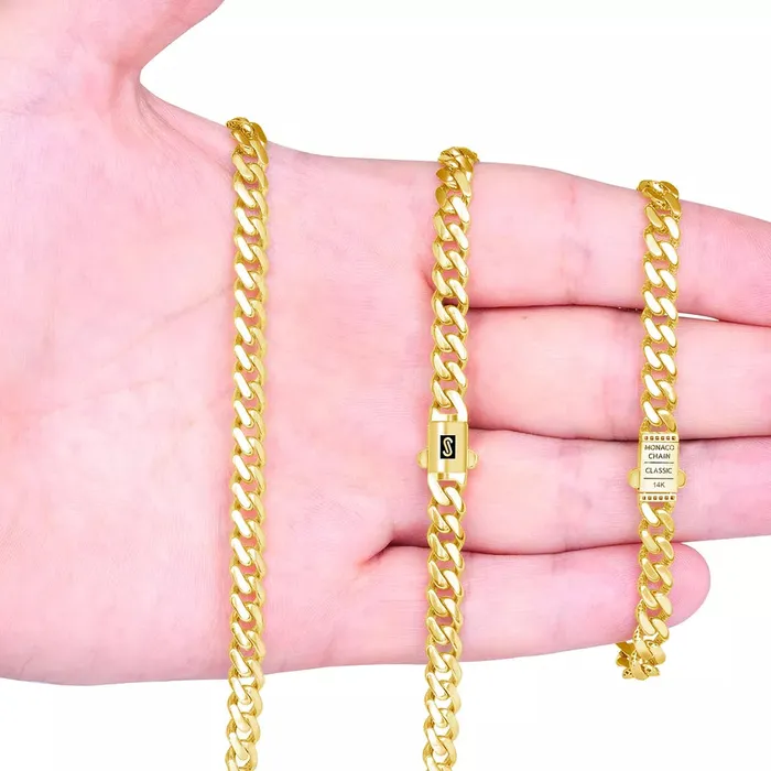Goldiacom Necklaces 10k Yellow Gold Royal Monaco Miami Cuban Link 6mm Chain Pendant Necklace 26