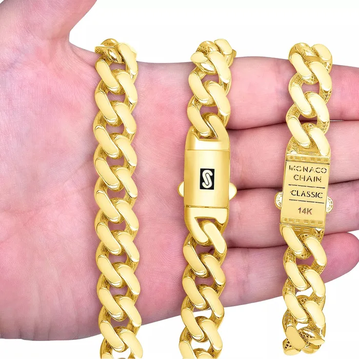 Goldiacom Necklaces 10k Yellow Gold Royal Monaco Miami Cuban Link 75mm Chain Pendant Necklace 24
