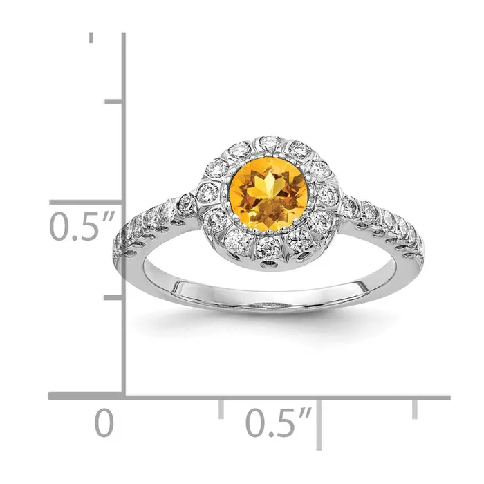 Goldiacom Rings 14k White Gold 5mm Citrine AA Real Diamond ring