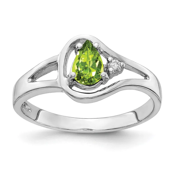 Goldiacom Rings 14k White Gold 6x4mm Pear Peridot Checker VS Real Diamond ring