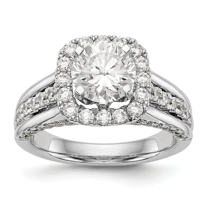 Goldiacom Rings 14K White Gold Round Simulated Diamond Halo Engagement Ring