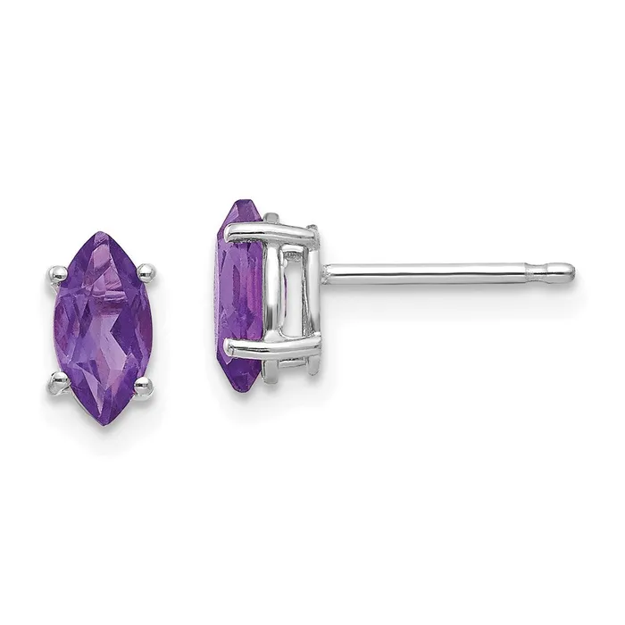 Goldia Earrings 14k White Gold 7x35mm Marquise Amethyst Earrings