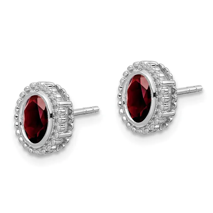 Goldia Earrings 14k White Gold Oval Garnet Post Earrings