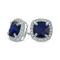 Goldia Earrings 70mm CushionCut LabCreated Blue and White Sapphire Frame Stud Earrings in Sterling Silver Goldia Earrings 70mm CushionCut LabCreated Blue and White Sapphire Frame Stud Earrings in Sterling Silver