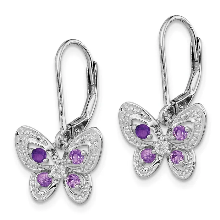 Goldia Earrings Sterling Silver RH Plated Amethyst Pink Quartz and Dia Butterfly Earrings