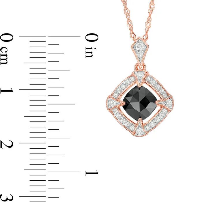 Goldia Necklaces 113 CT TW CushionCut Enhanced Black and White Natural Diamond Frame Antique VintageStyle Pendant in 10K Rose Gold 17