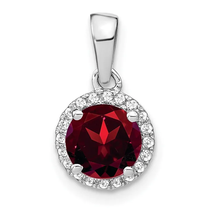 Goldia Necklaces 14k White Gold Garnet and Real Diamond Halo Pendant