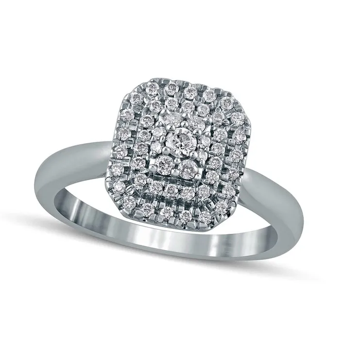 Goldia Rings 033 CT TW Composite Natural Diamond Double Octagonal Frame Engagement Ring in Solid 14K White Gold Goldia Rings 033 CT TW Composite Natural Diamond Double Octagonal Frame Engagement Ring in Solid 14K White Gold