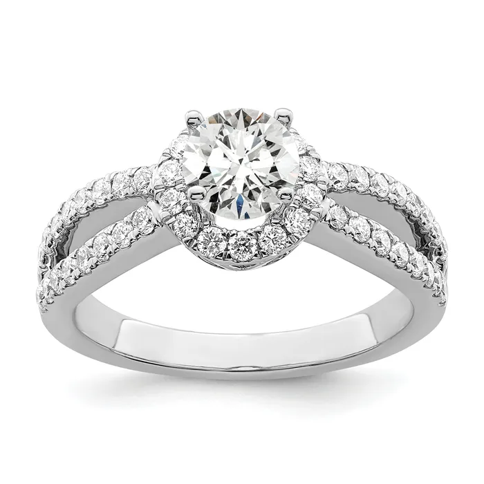 Goldia Rings 050ct CZ Solid Real 14K White Gold Round Halo Engagement Ring