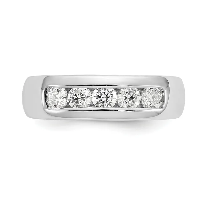 Goldia Rings 063ct CZ Solid Real 14K White Gold 5Stone Channel Wedding Band Ring