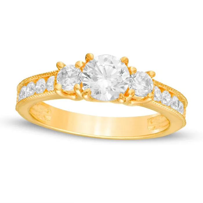 Goldia Rings 15 CT TW Natural Diamond Three Stone Engagement Ring in Solid 14K Gold
