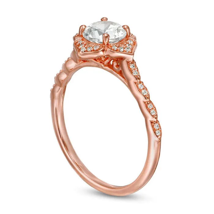 Goldia Rings 60mm LabCreated White Sapphire and 013 CT TW Diamond Frame Flower Ring in Solid 10K Rose Gold