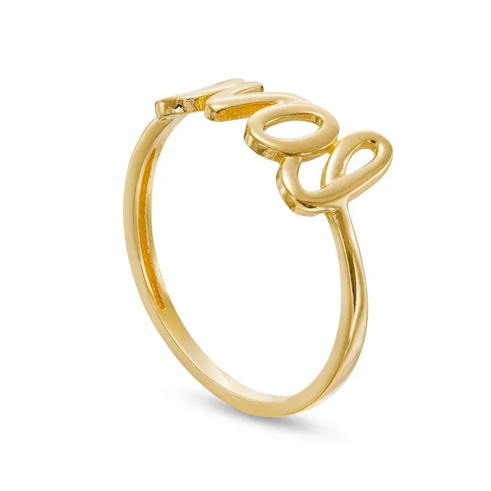 Goldia Rings Cursive love Stackable Ring in Solid 10K Yellow Gold Goldia Rings Cursive love Stackable Ring in Solid 10K Yellow Gold
