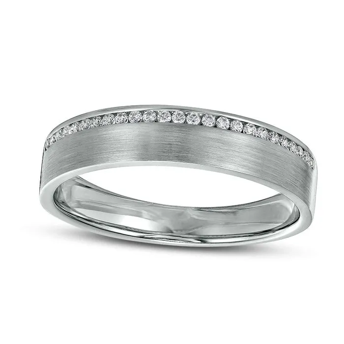 Goldia Rings Previously Owned Mens 013 CT TW Natural Diamond ChannelSet Wedding Band in Solid 10K White Gold