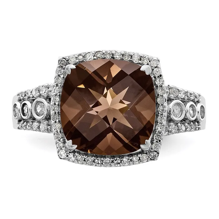 Goldia Rings Sterling Silver Rhodium Diamond u0026 CheckerCut Smoky Quartz Ring
