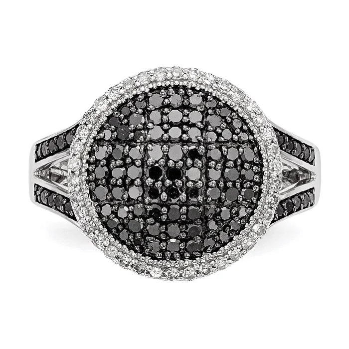 Goldia Rings White Night Sterling Silver Rhodiumplated Black and White Diamond Round Ring