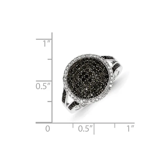 Goldia Rings White Night Sterling Silver Rhodiumplated Black and White Diamond Round Ring