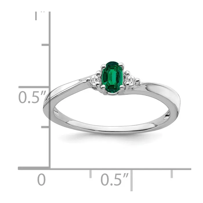 Goldia Solid 14k White Gold Created Simulated Emerald and CZ Ring Rings
