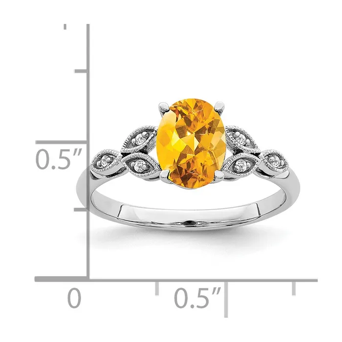 Goldia Solid 14k White Gold Oval Simulated Citrine and CZ Ring Rings