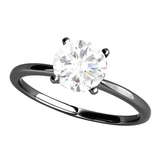 JMS always Rings Original Maulijewels 10K Solid White Gold 100 Carat Diamond Moissanite Black Rhodium Plated Solitaire Engagement Ring