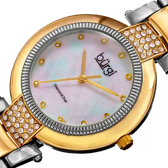 JMS always Watches Original Burgi Quartz Diamond White Mother of Pearl Dial Ladies Watch BUR181TTG