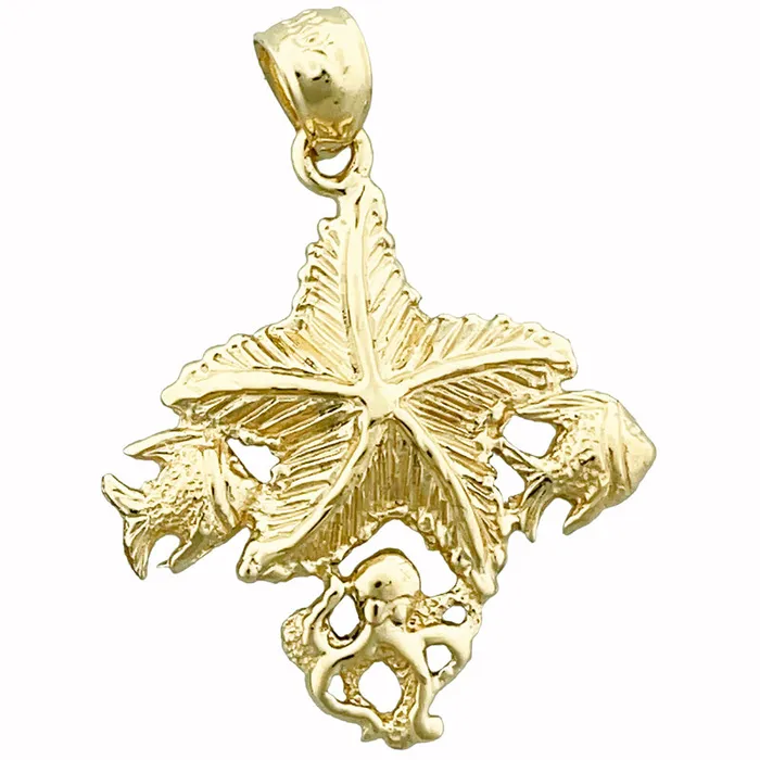Necklaces Goldia 14K Gold Starfish with Octopus and Fish Accent Pendant