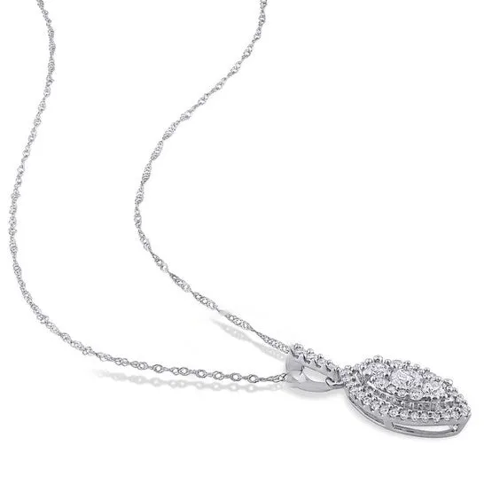 Necklaces JMS always Original AMOUR 12 CT TW Diamond Composite Marquise Shape Halo Drop Pendant with Chain In 10K White Gold Necklaces JMS always Original AMOUR 12 CT TW Diamond Composite Marquise Shape Halo Drop Pendant with Chain In 10K White Gold