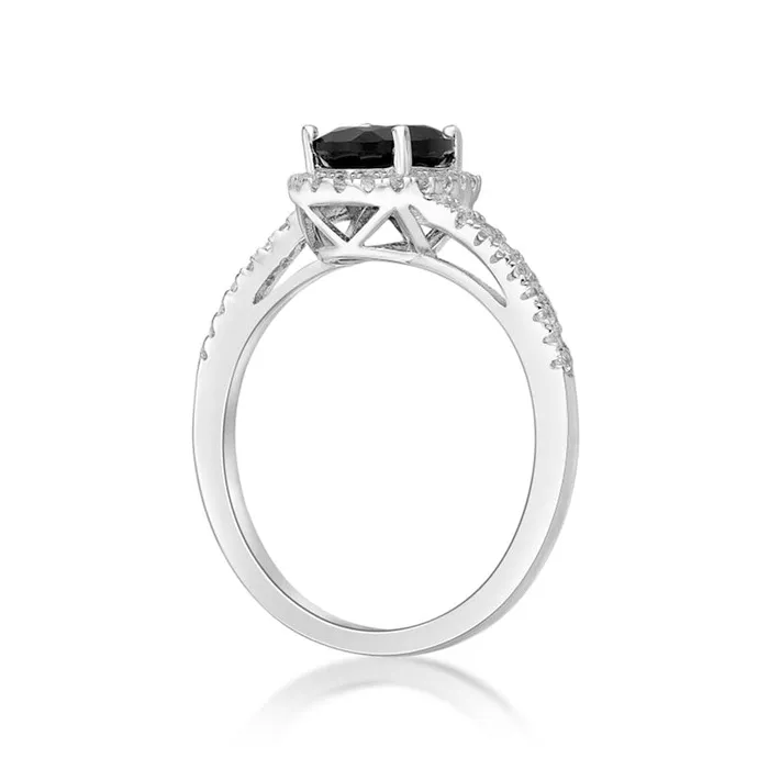 Oval Onyx and White Topaz Frame Bypass Ring in Sterling Silver Goldia Rings